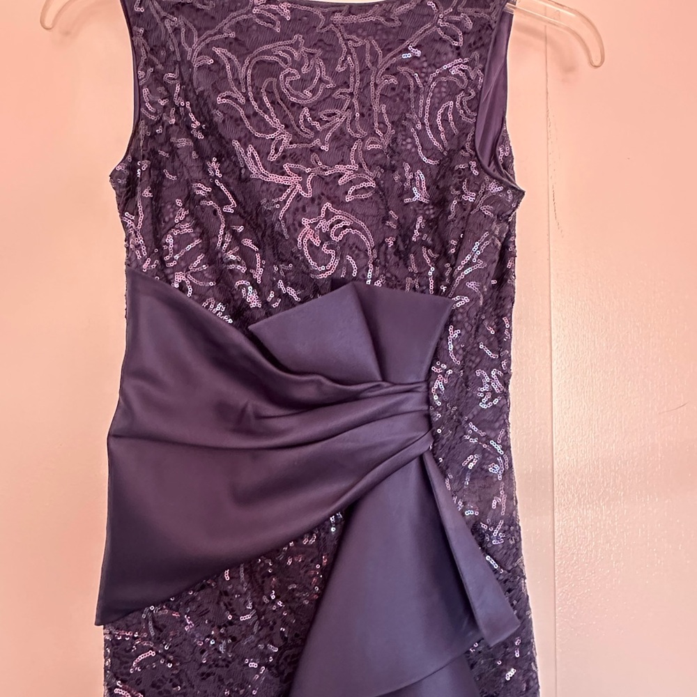 Eliza J. Sequins lace boatneck sleeveless ruffle front slit gown - Picture 8 of 12